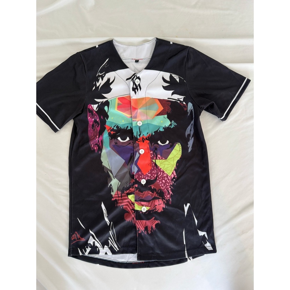 LeBron James Graphic Baseball Jersey Black Mesh Multi-Color Portrait Mens Medium